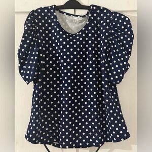 Navy Polka Dot Puff Sleeve Top